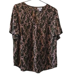 LIZ CLAIBORNE WOMEN'S BEAUTIFUL GREEN, PINK & BLACK SHORT SLEEVE TOP SIZE MEDIUM